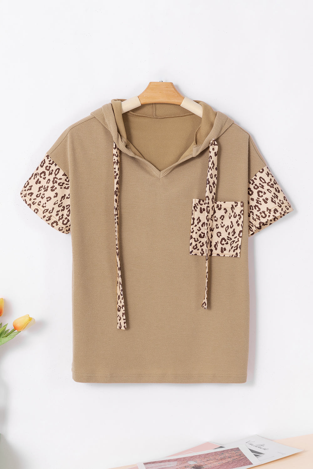 Khaki Leopard Patchwork Culcata con cappuccio con cappuccio