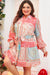 Plus Size Pink Patchwork Print Bubble Sleeve Belted Dress