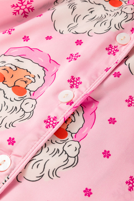 Christmas pajamas set with long sleeve shirt and snow snowflake pink