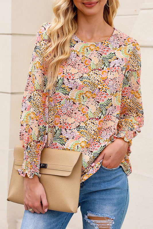 Blusa floral de manga de hojaldre amarillo