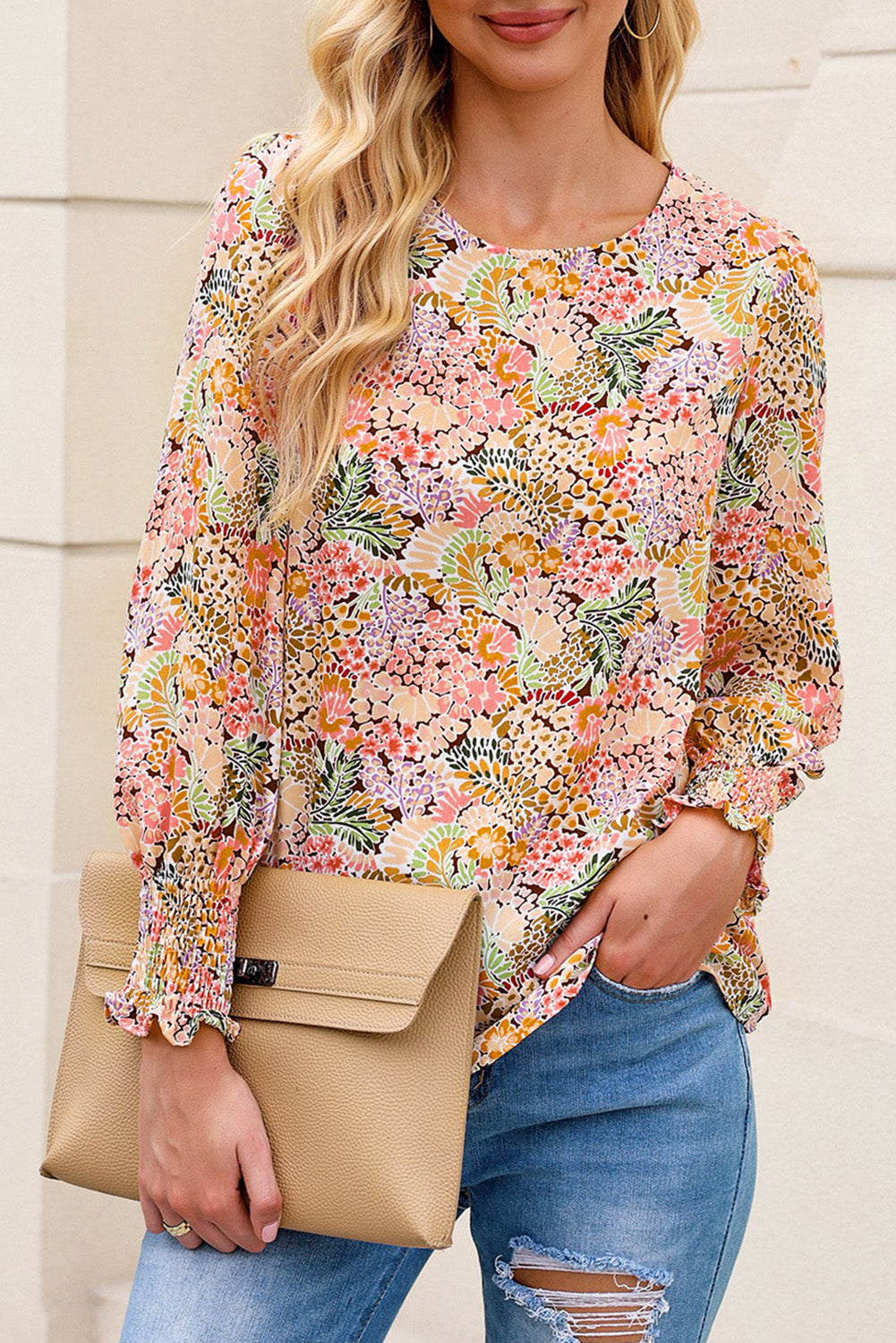 Yellow flower blouse with puffy sleeves