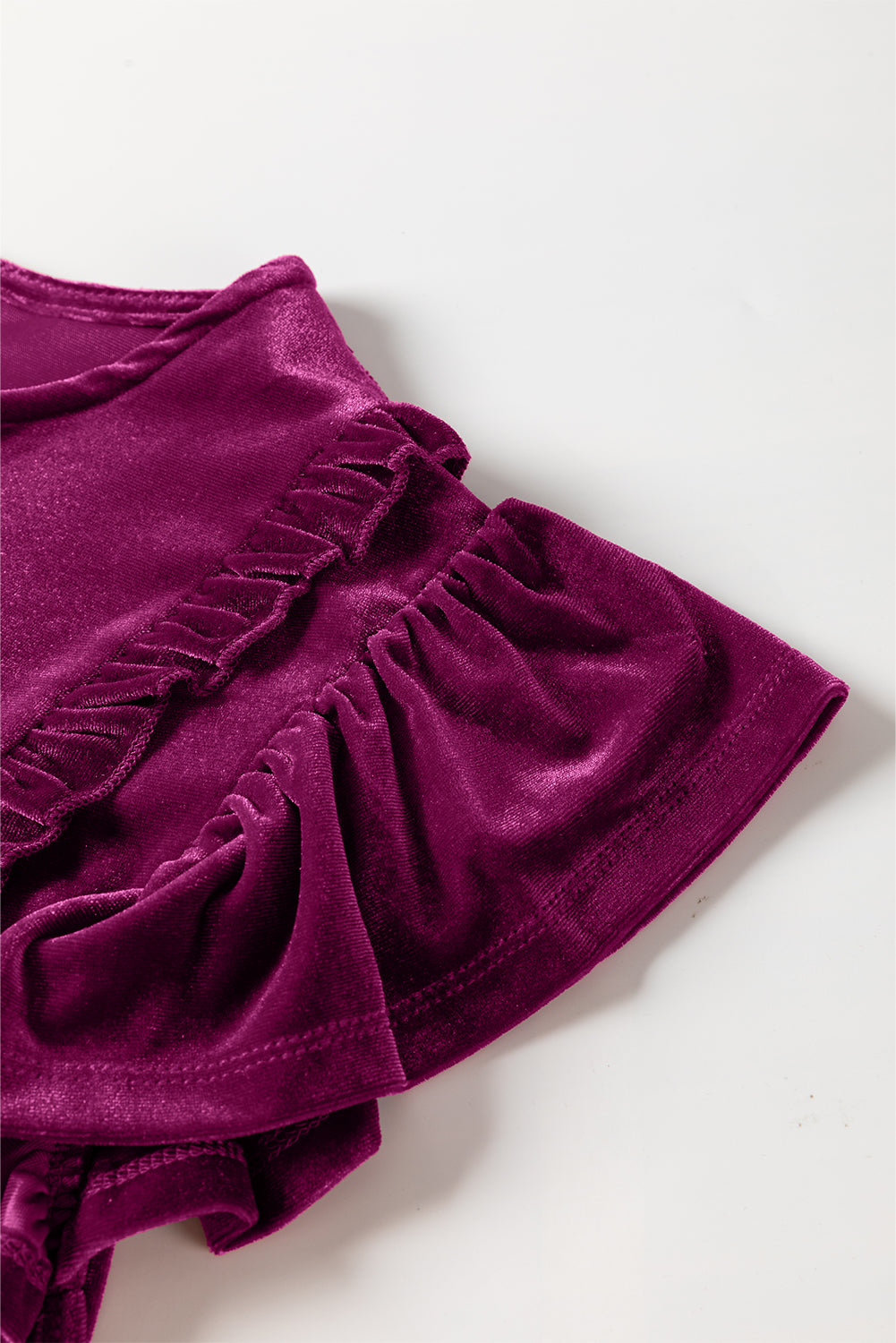 Violet Ruffled Drawstring Round Neck Velvet Blouse