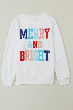 White sweatshirt in twisted knitting Merry and Bright *