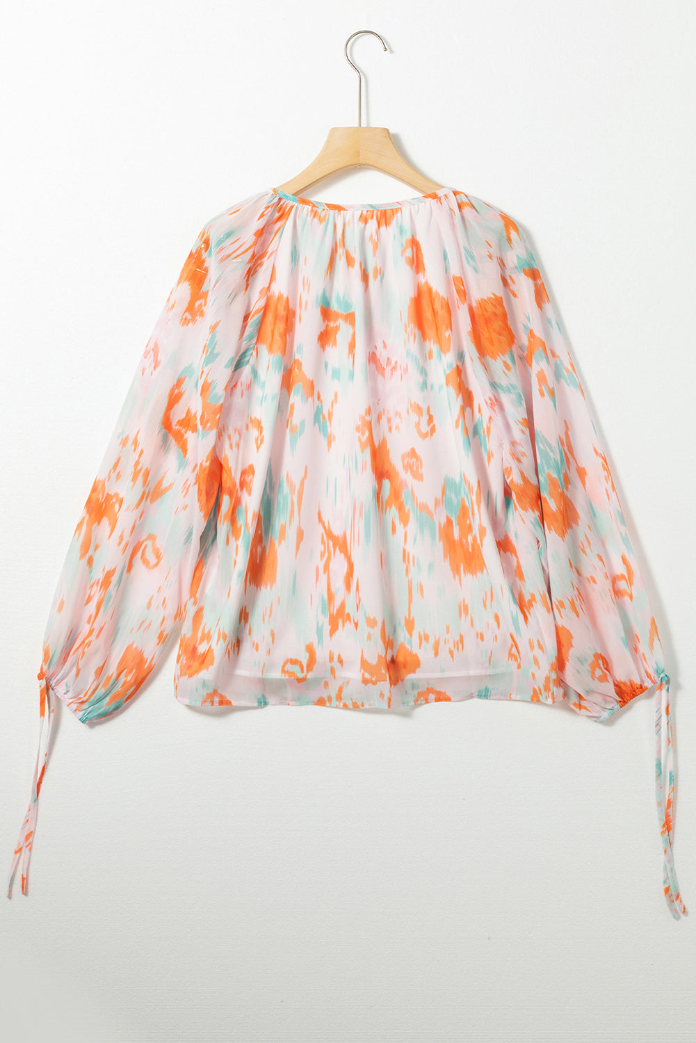 Multicolor Abstract Print Split Neck Puff Sleeve Blouse