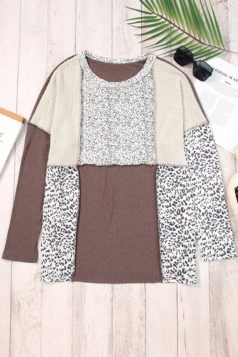 Top patchwork a maglia colorblock leopardo