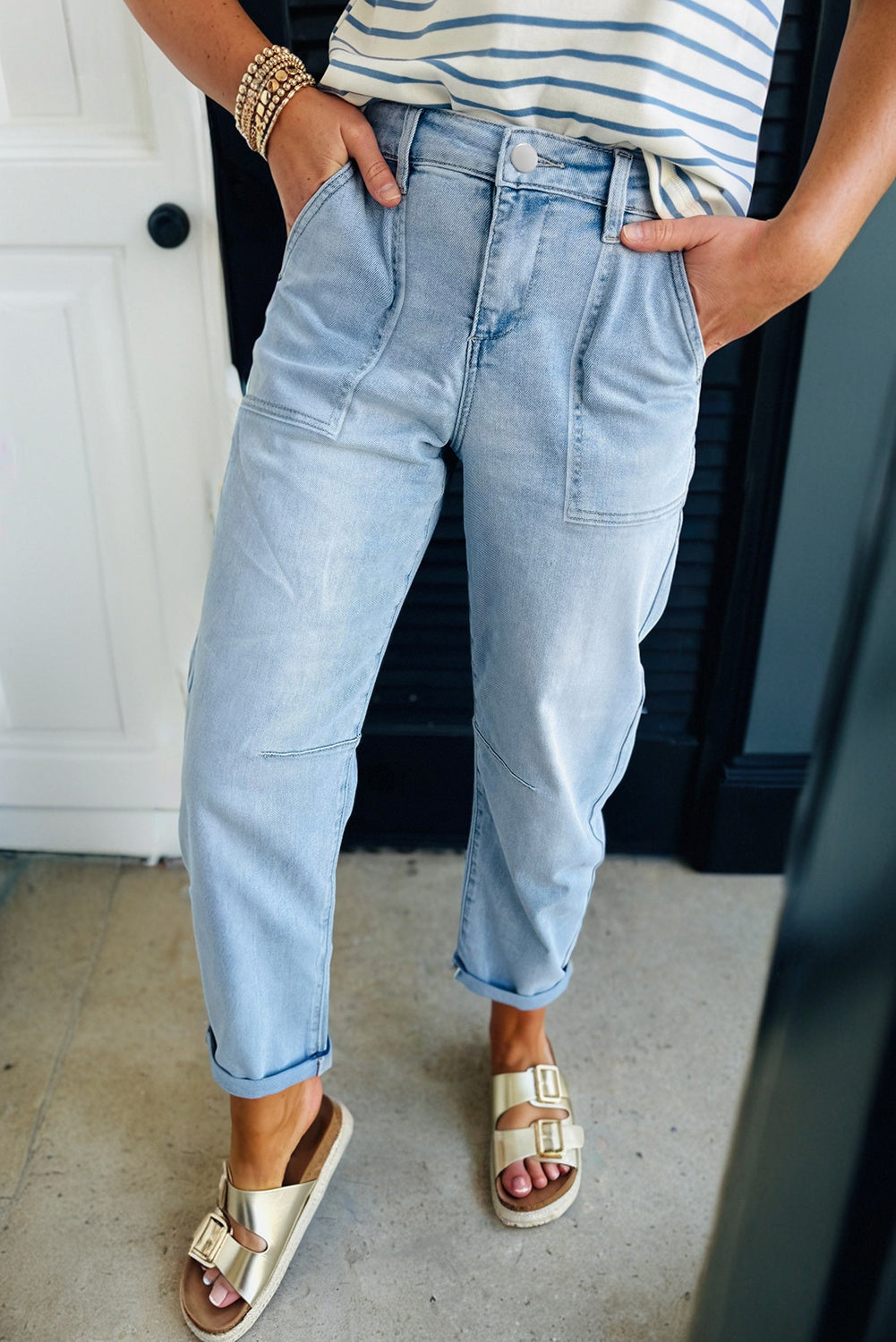 Jean à poches de patch tendance décontractés