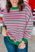 Plus Size Pink Striped Waffle Knit Crew Neck Sweatshirt