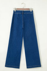 Pantalon en denim à jambe large avec poches plaquées et décor de quincaillerie bleu voile