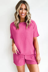 Ensemble t-shirt texturé décontracté fuchsia *-A WOMAN WE LOVE