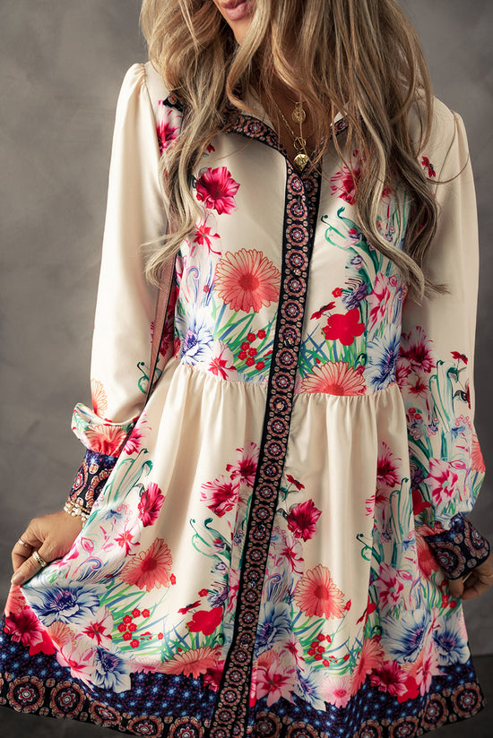 Mini-Robe Haute buttoned shirt with apricot floral print