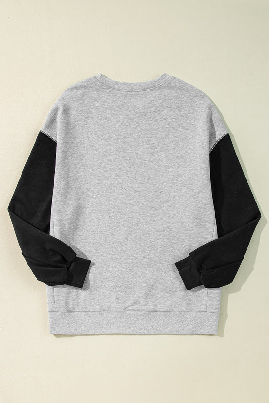 Gray Sweatshirt with drooping shoulders and two-tone patchwork