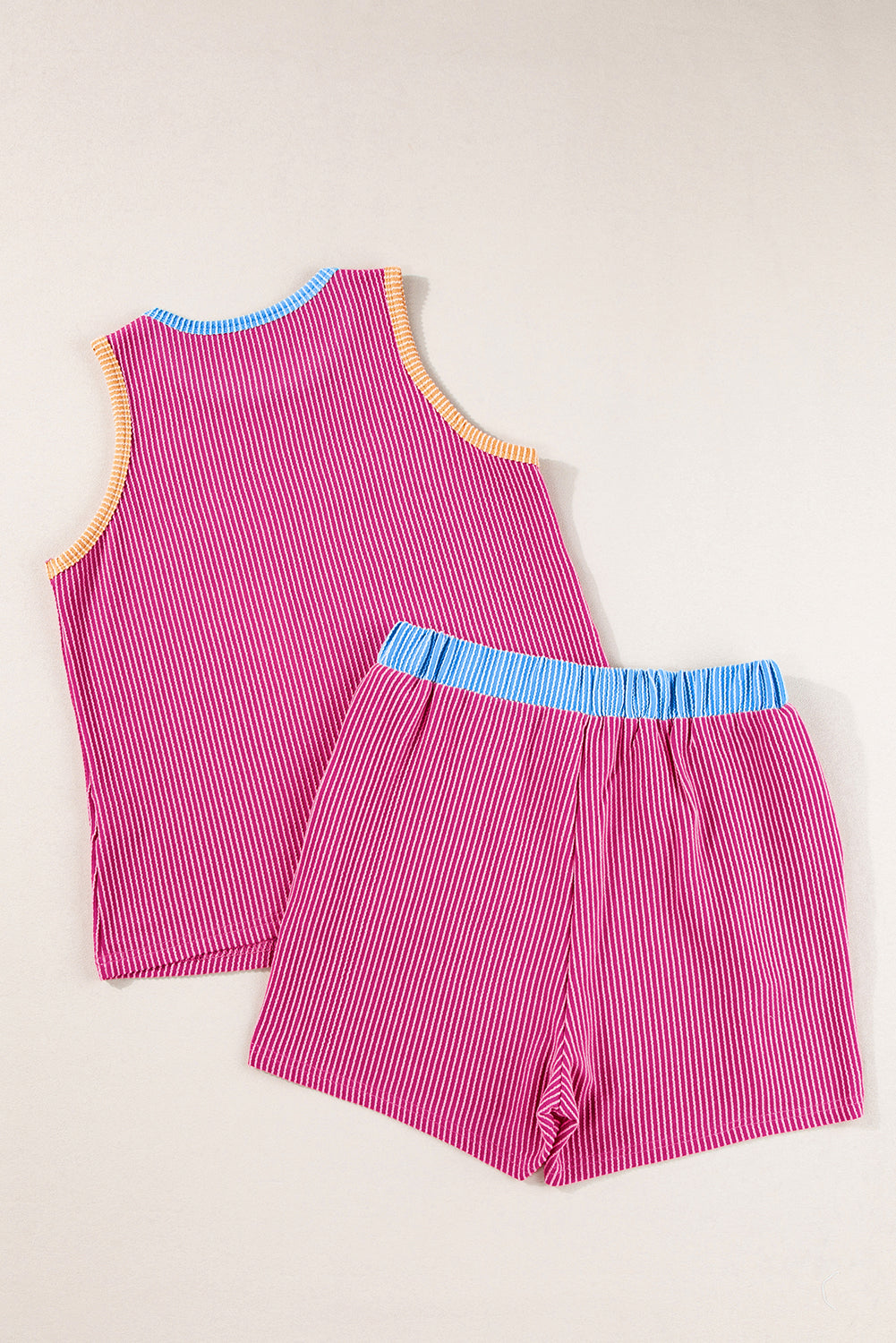 Hot Pink Contrast Trim Sleeveless Top and Shorts Set