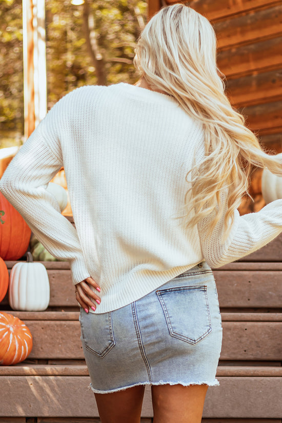 Suéter de punto de punto de calabaza blanca