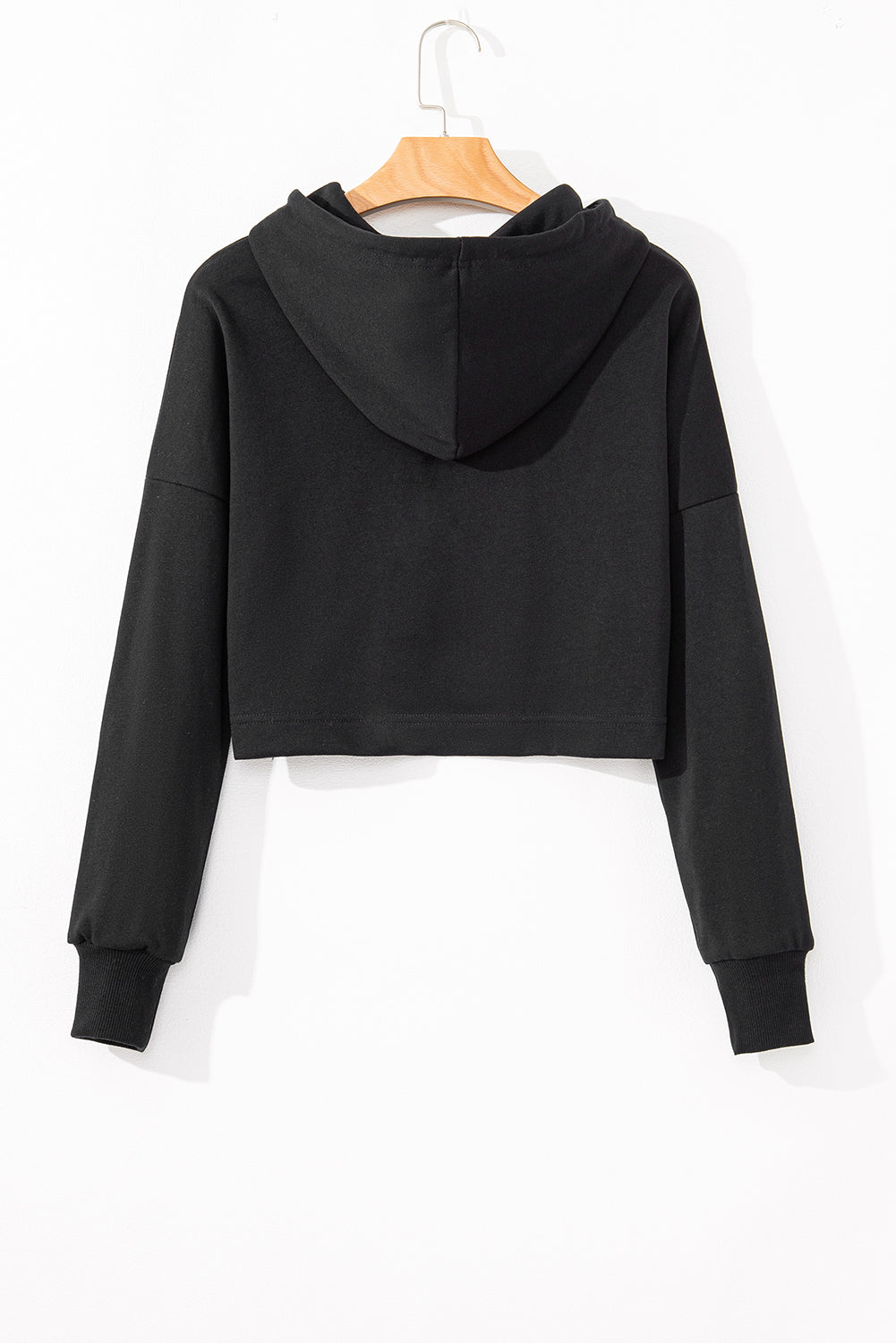 Short black hooded plain with drooping shoulders *