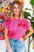 Bright Pink Corded Flower Embroidery Short Sleeve Knitwear Top-A WOMAN WE LOVE