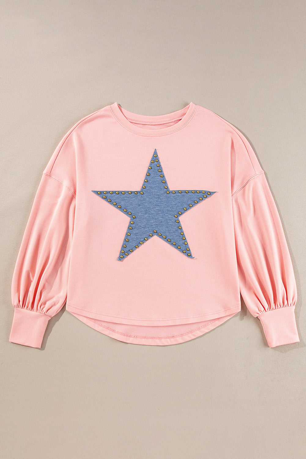 Gossamer Pink Studded Star Print Long Sleeve Oversized Top