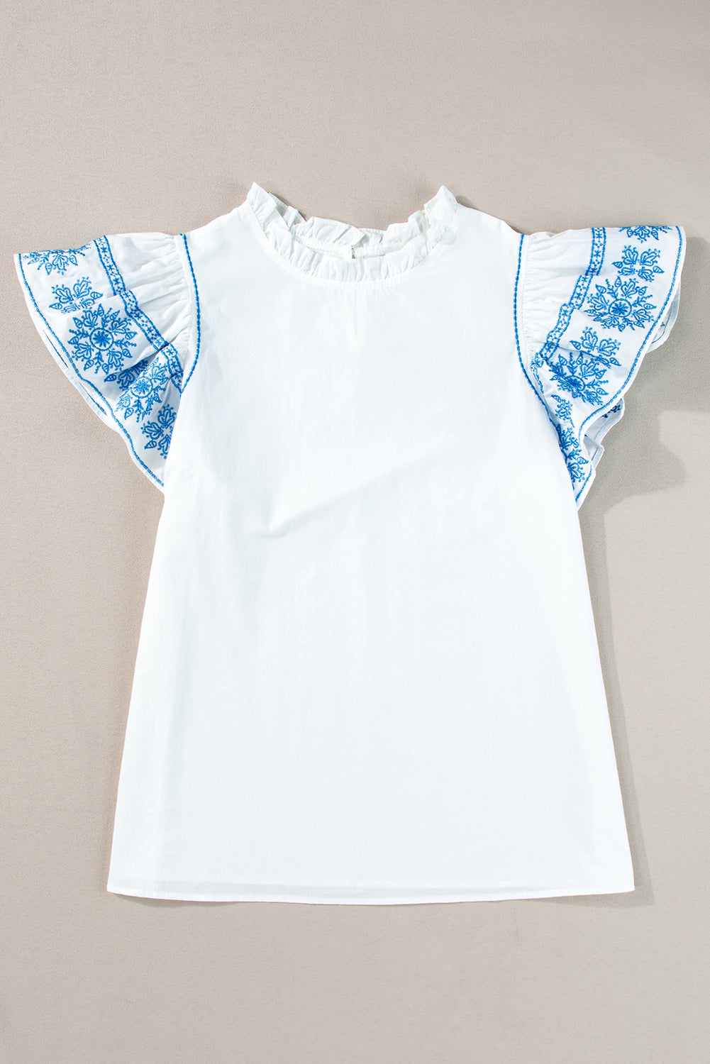 Blusa de cuello volador con volante con volantes bordados