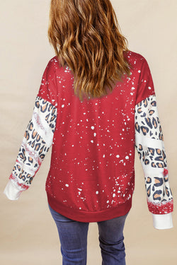 Bright Red Tie Dye Leopard Drop Shoulder Sweatshirt