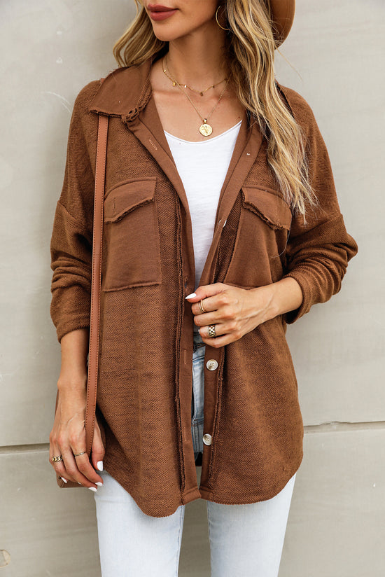 Brown casual jacket with contrast flap pockets