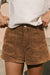 Vintage brown corduroy shorts with elastic waist and back pockets