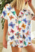 Short sleeve shirt set with multicolored butterfly pattern