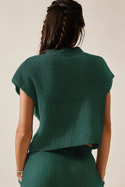 Blackish green ribbed with chest pocket and V -neck