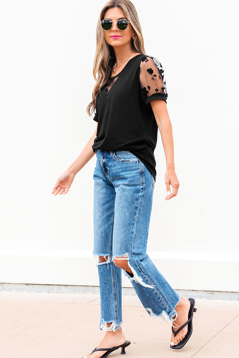 Black Flora lace t-shirt in lace