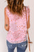 Pink sleeveless high -printed high with tightening cord and ruffle border