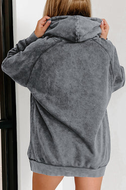 Mineral Washed Grey Drawstring Kangaroo Pocket Hoodie