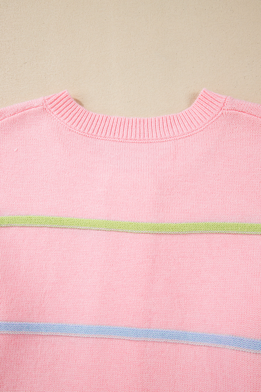 Pink Rainbow Striped Drop Shoulder Baggy Henley Sweater