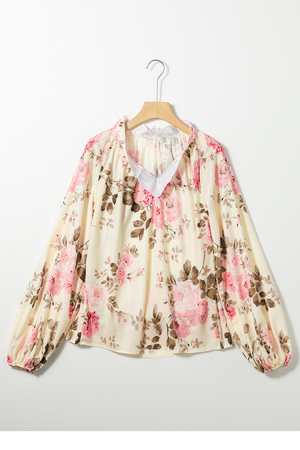 Blouse à col de lanterne à imprimé floral beige