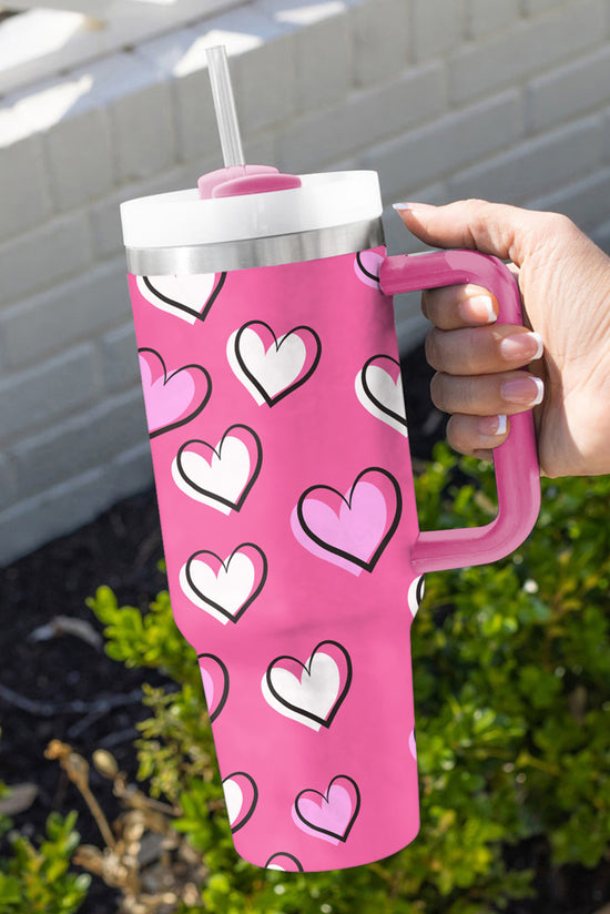 Thermos cup Printed Red Rose Heart Valentine's Day with 40oz handle