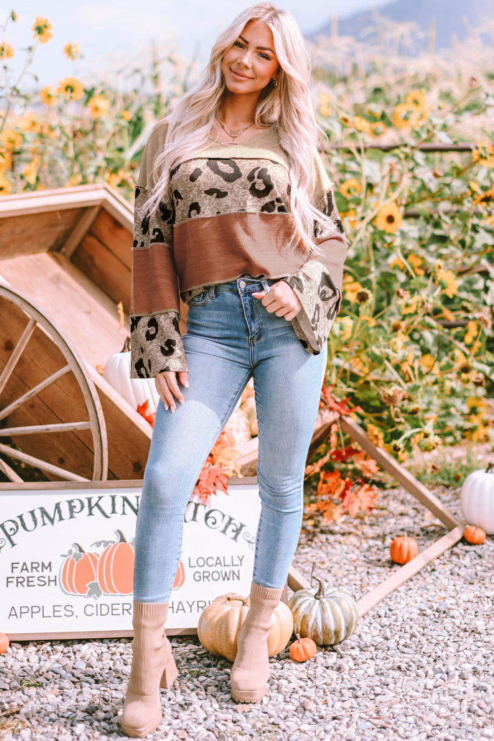 Patchwork leopard knitting top