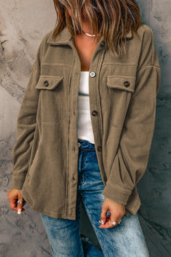 Button-down shirt jacket with turn-down collar