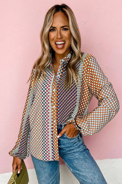 Long sleeve buttoned shirt and brown polka dot printed