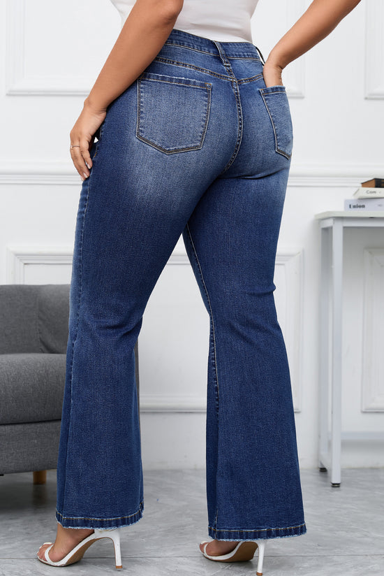 Plus Size Dark Blue Washed Flare Jeans