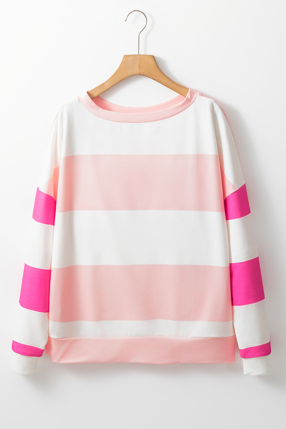 Light Pink Color Block Striped Drop Shoulder Long Sleeve Top