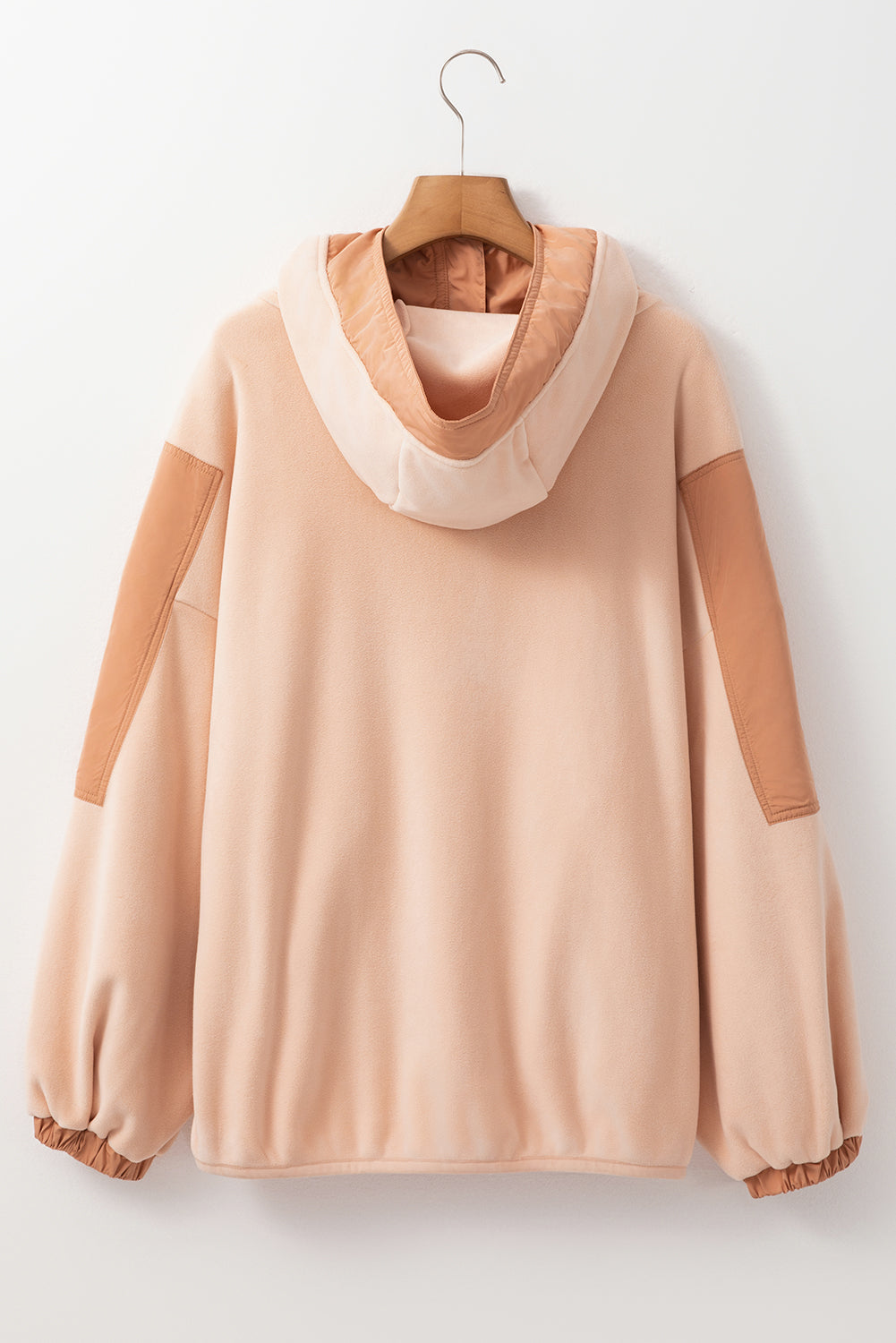 Sweat à capuche Sherpa surdimensionné à demi-zip et patchwork beige clair français