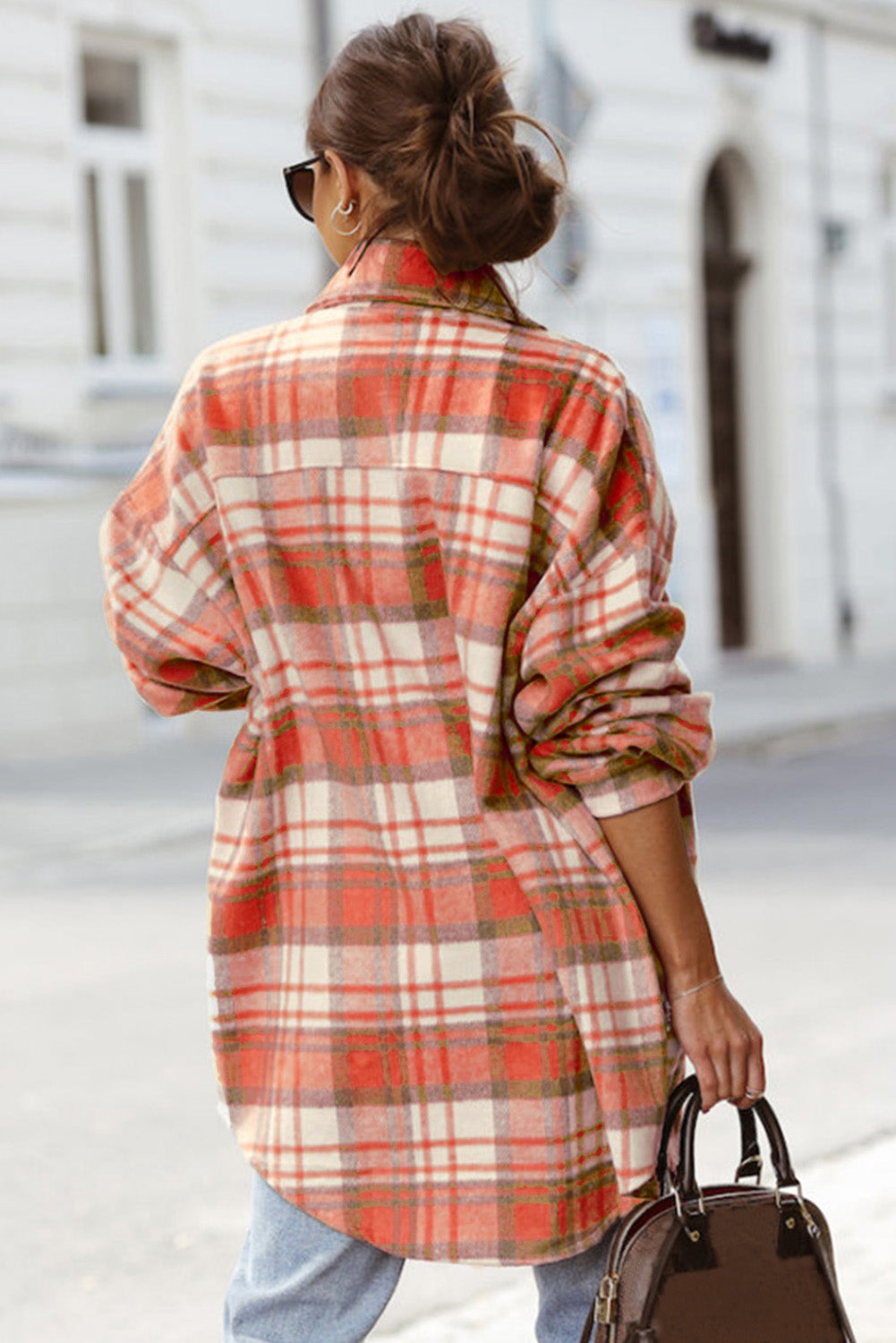 Veste à carreaux à manches longues et poche à rabat