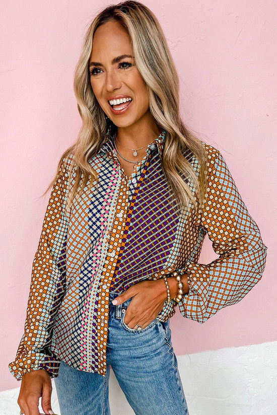 Long sleeve buttoned shirt and brown polka dot printed