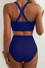Bikinis taille haute texturés à col en V