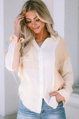 Chemise texturée kaki color block boutonnée à ourlet brut-A WOMAN WE LOVE
