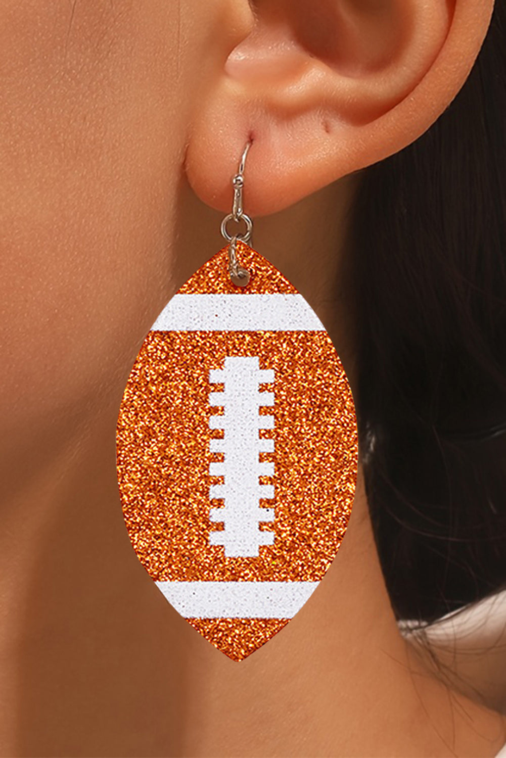 Boucles d'oreilles pendantes en forme de pamplemousse et de football de rugby à paillettes orange