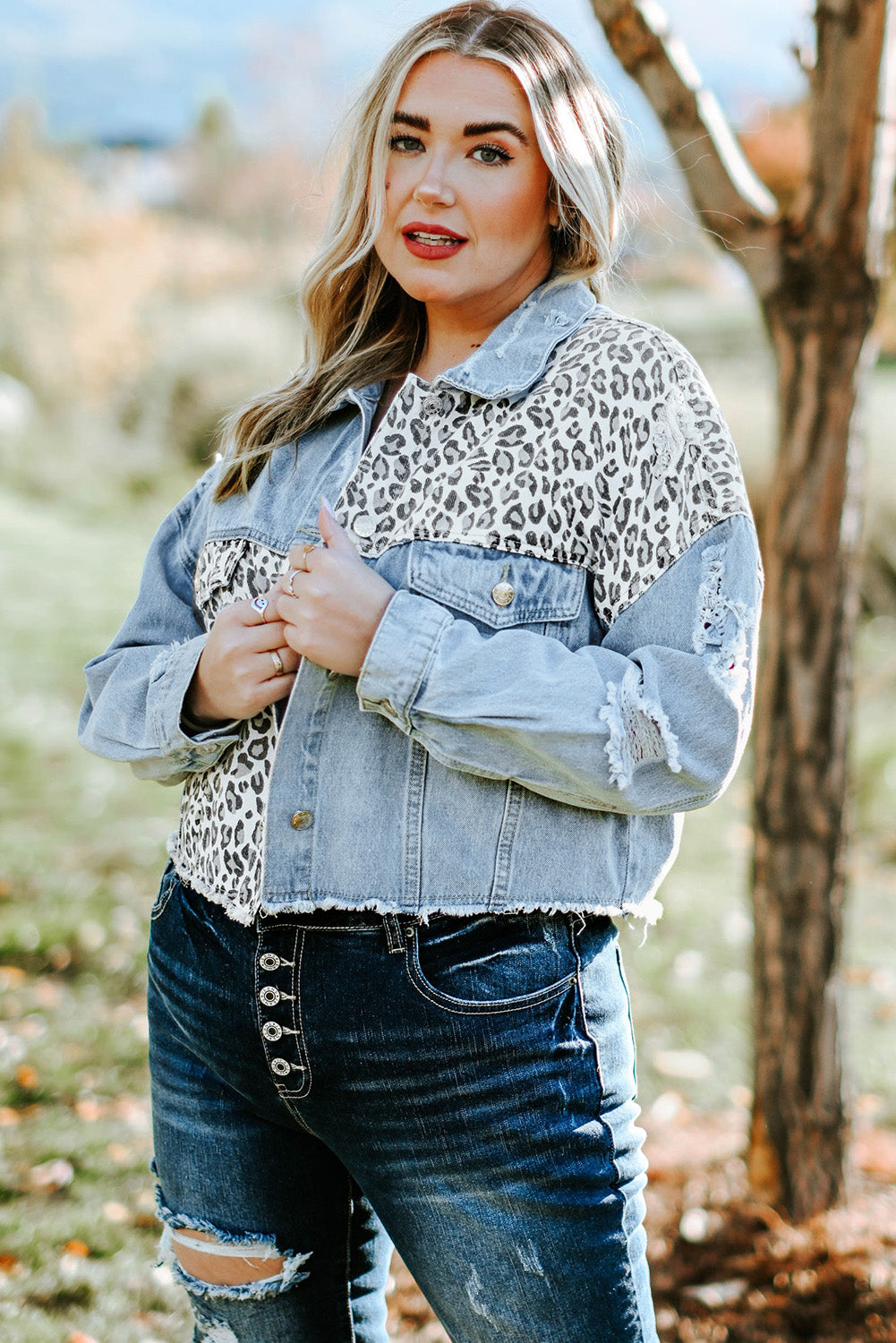 Veste en jean coupé de Léopard bleu