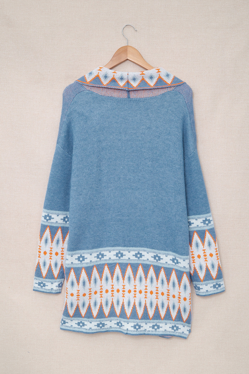 Cardigan blu a maglia frontale aztec aztec