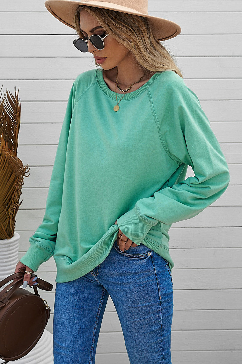 Green French Terry cotton blend sweatshirt