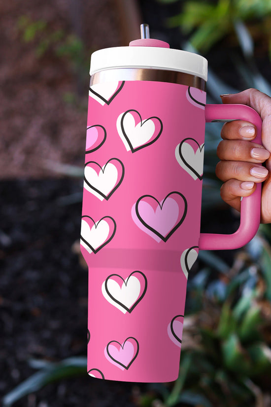 Thermos cup Printed Red Rose Heart Valentine's Day with 40oz handle