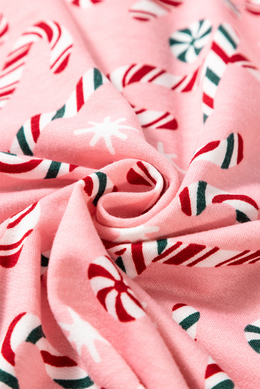 Pink Weihnachtsbonbon -Rohrstock -Drucken -Lapel -Kragenhemd und Hosen zweiteilige Pyjamas Set