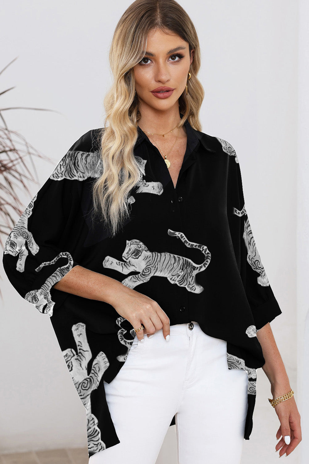 Camicia oversize a 3/4 maniche a 3/4 maniche