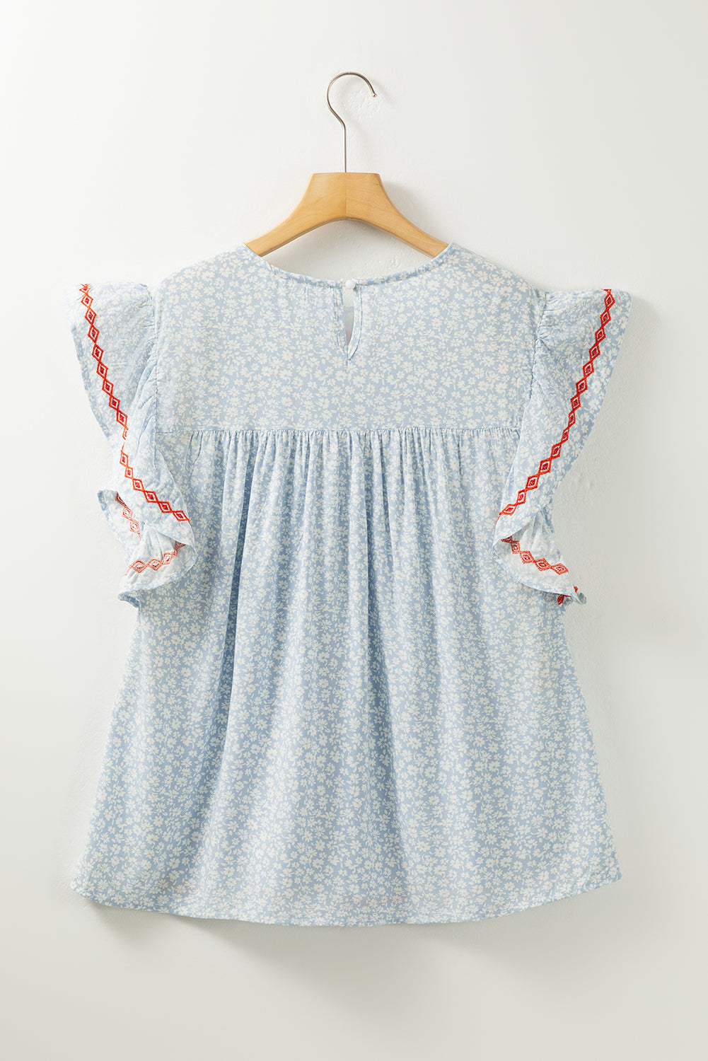 Sky Blue Boho bestickter Blumenbluse Flutterhülle